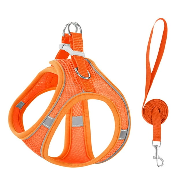 Breathable Mesh Harness with Leash – Orange